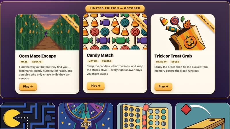 The Arcade lobby students see, with October's limited-edition games
