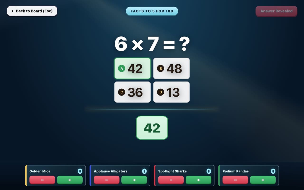 A question filling the screen with the answer revealed